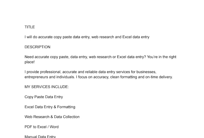 accurate professional data entry and web research